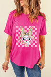 Rose Red Plaid Bubble Gum Rabbit Graphic Easter T Shirt Aaria Tees
