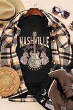 Black Nashville Music City Leopard Guitar Graphic T Shirt - Aaria Tees Aaria Tees