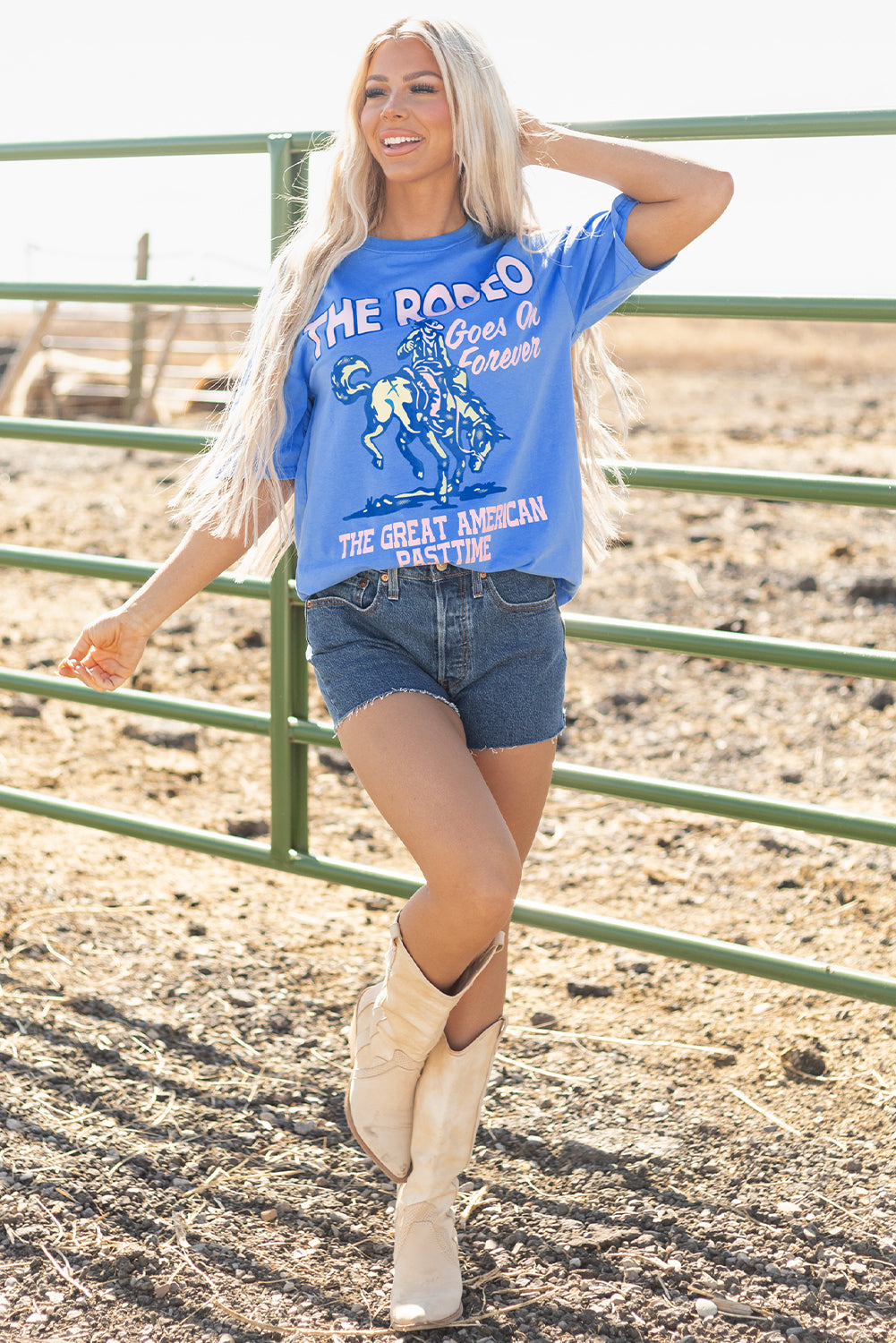 Sky Blue Rodeo Forever Western Graphic Tee - Aaria Tees Aaria Tees