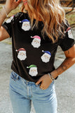 Black Sequin Patched Father Christmas Graphic T Shirt Aaria Tees
