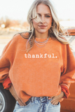 Orange Thankful Ribbed Crew Neck Thanksgiving Sweatshirt - Aaria Tees Aaria Tees