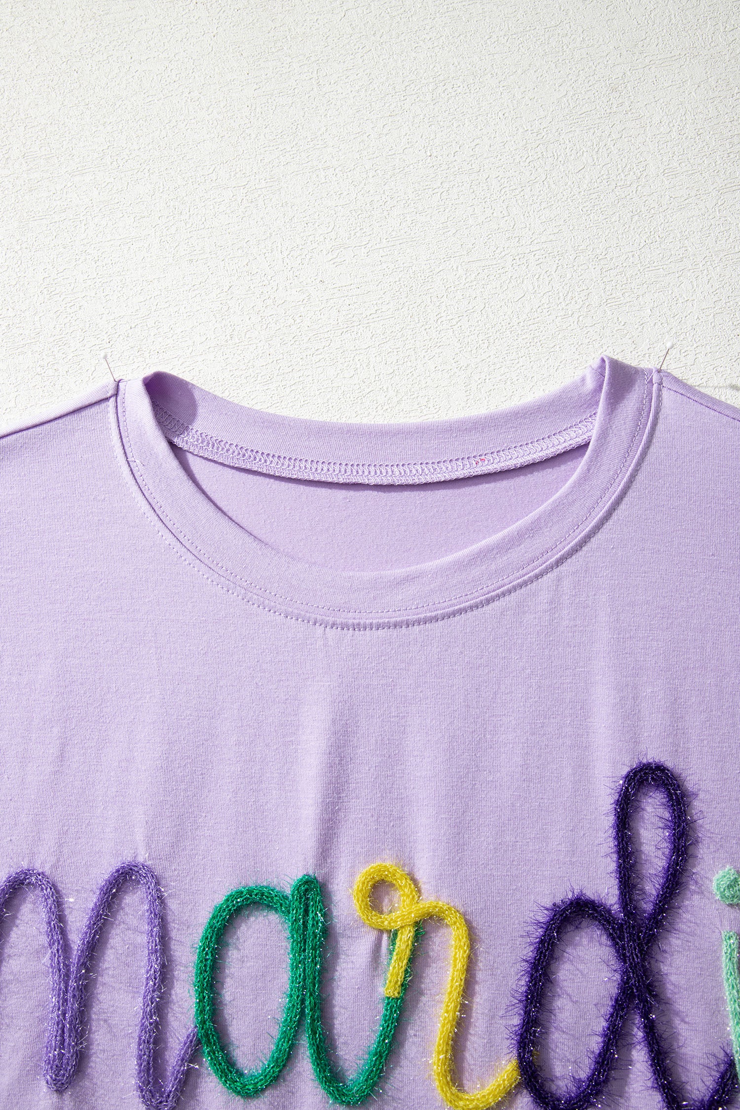 Lavendula Mardi Gras Tinsel Letter Graphic Loose T Shirt - Aaria Tees Aaria Tees