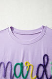 Lavendula Mardi Gras Tinsel Letter Graphic Loose T Shirt - Aaria Tees Aaria Tees