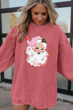 Strawberry Pink Santa Claus Sparkle Corded Crew Neck Sweatshirt Aaria Tees