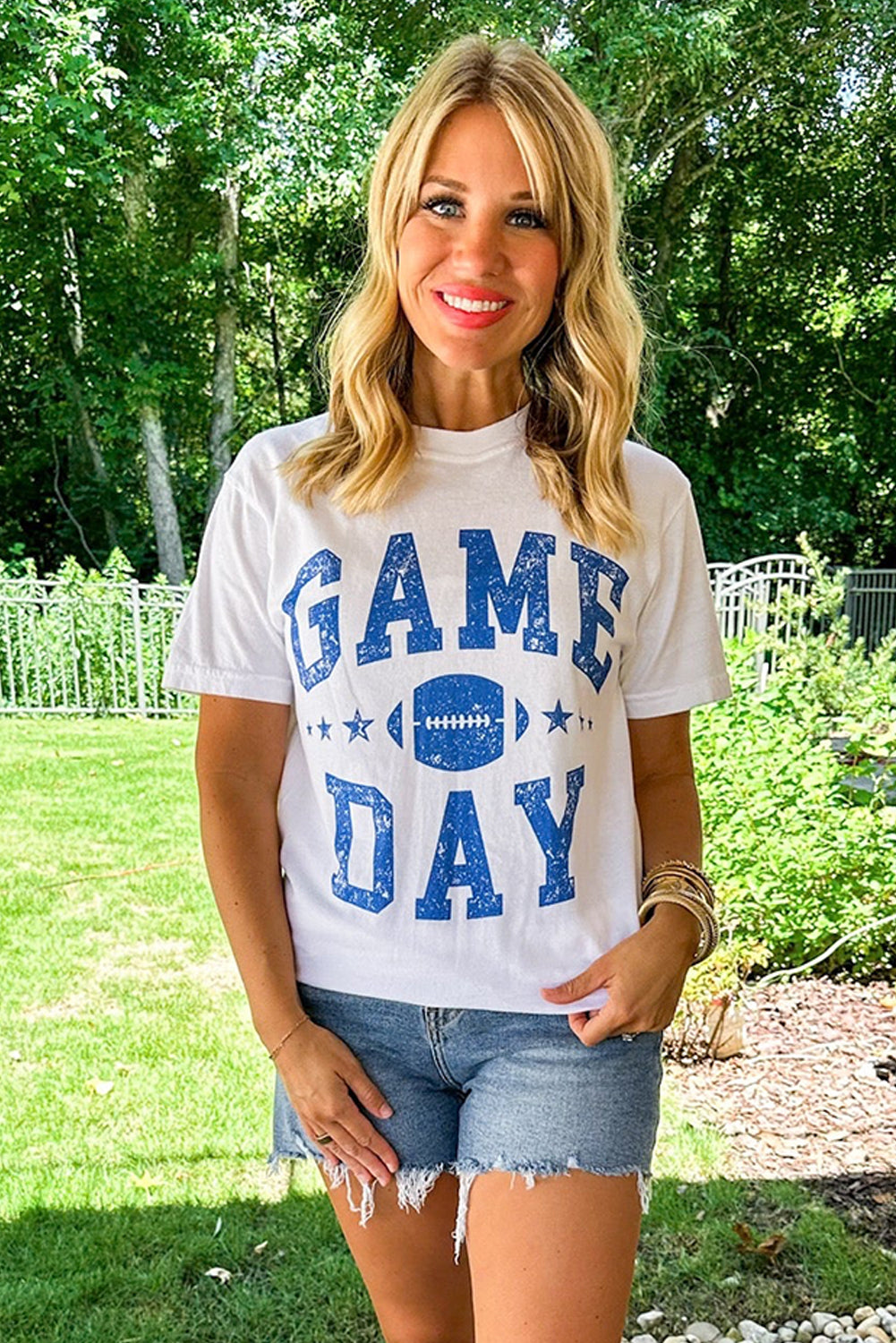 White GAME DAY Rugby Football Graphic Crewneck T Shirt - Aaria Tees Aaria Tees