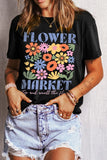 Flower Market Graphic Round Neck T-Shirt Aaria Tees