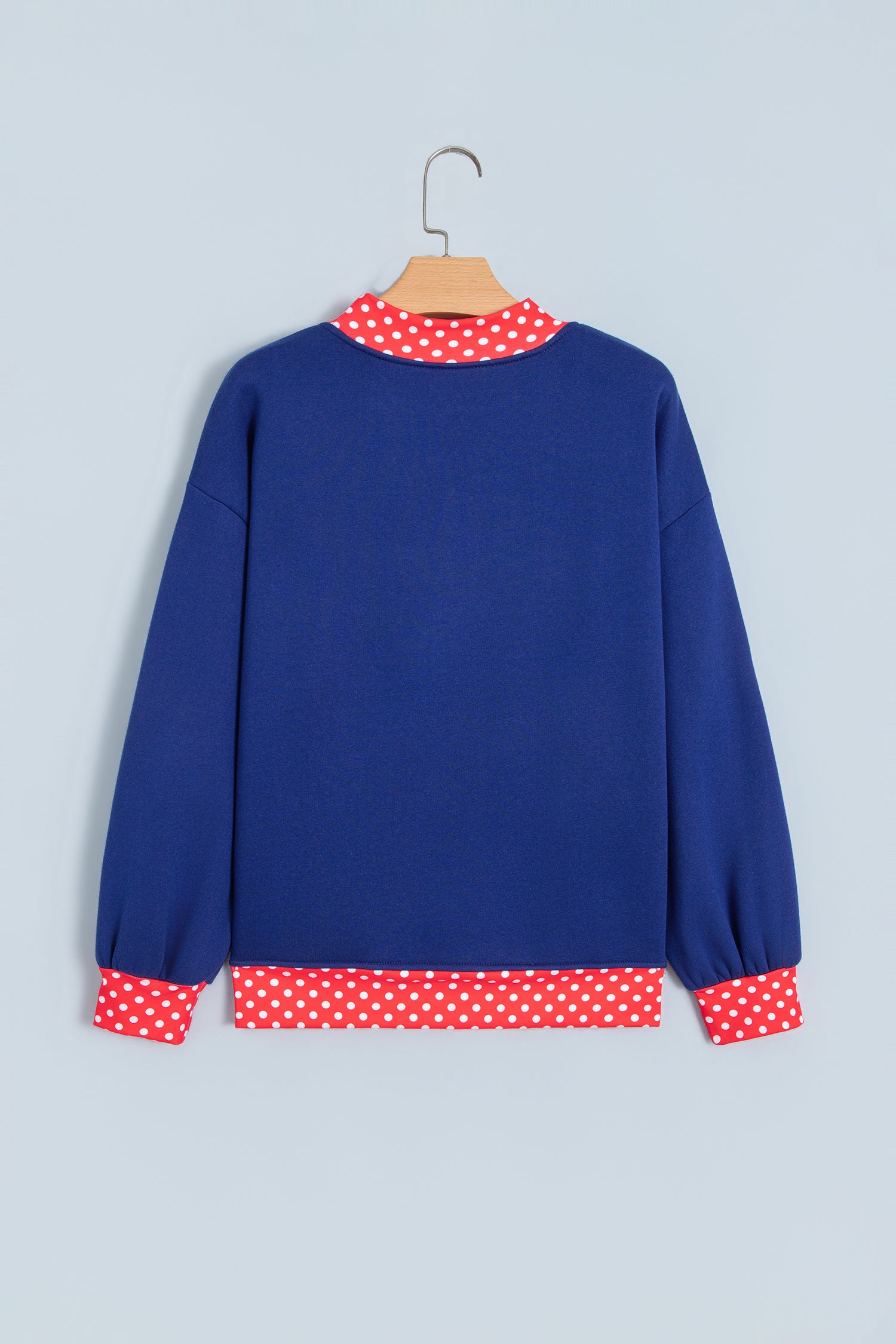 Sail Blue Polka Dot Letter Print Contrast Trim Mock Neck Sweatshirt - Aaria Tees Aaria Tees