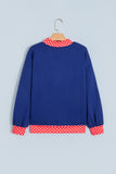 Sail Blue Polka Dot Letter Print Contrast Trim Mock Neck Sweatshirt - Aaria Tees Aaria Tees