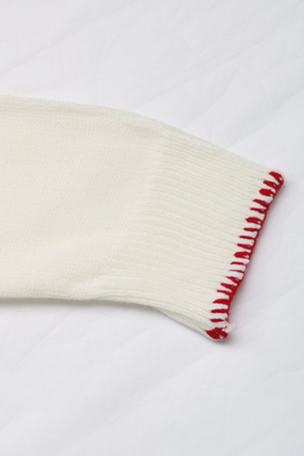 White Bow Pattern Contrast Trim Christmas Loose Graphic Sweater - Aaria Tees Aaria Tees