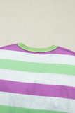 Green Stripe Lucky Clover Embroidered Graphic Dolman Loose Tee - Aaria Tees Aaria Tees