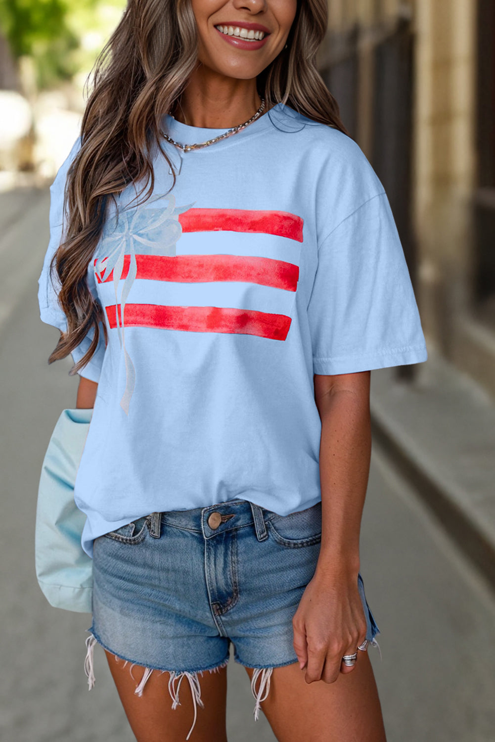 White Flag Bow Graphic Crewneck Tee - Aaria Tees Aaria Tees