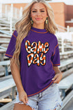 Tillandsia Purple Contrast Seam Detail Checkered Game Day Chenille Graphic Tee Aaria Tees