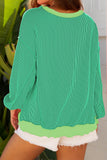 Bright Green Twisted Rib St Patricks Day Sequin Patch Graphic Long Sleeve Top - Aaria Tees Aaria Tees