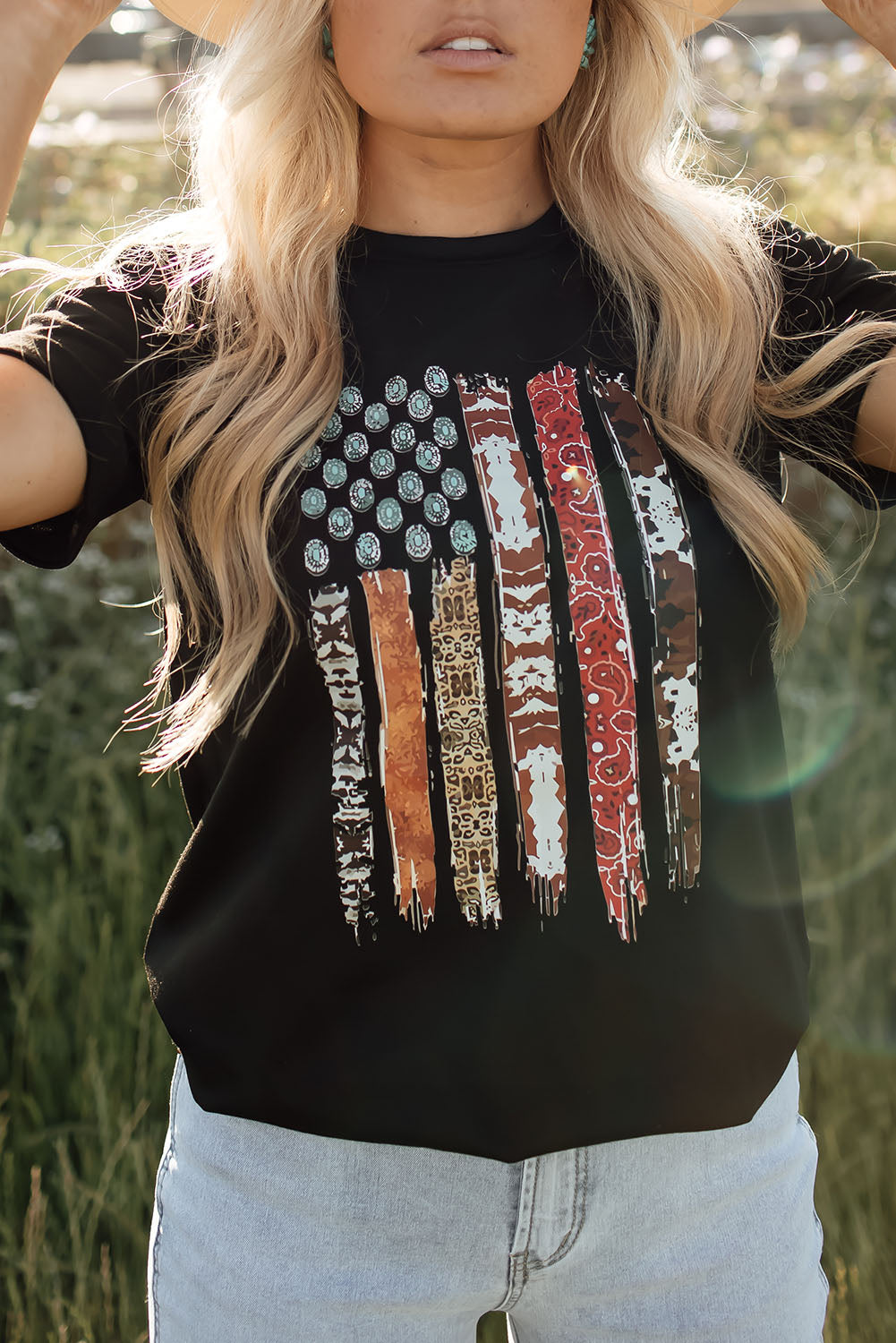 Black Western American Flag Graphic Tee - Aaria Tees Aaria Tees