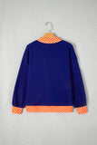 Sail Blue Polka Dot Letter Print Contrast Trim Mock Neck Sweatshirt Aaria Tees