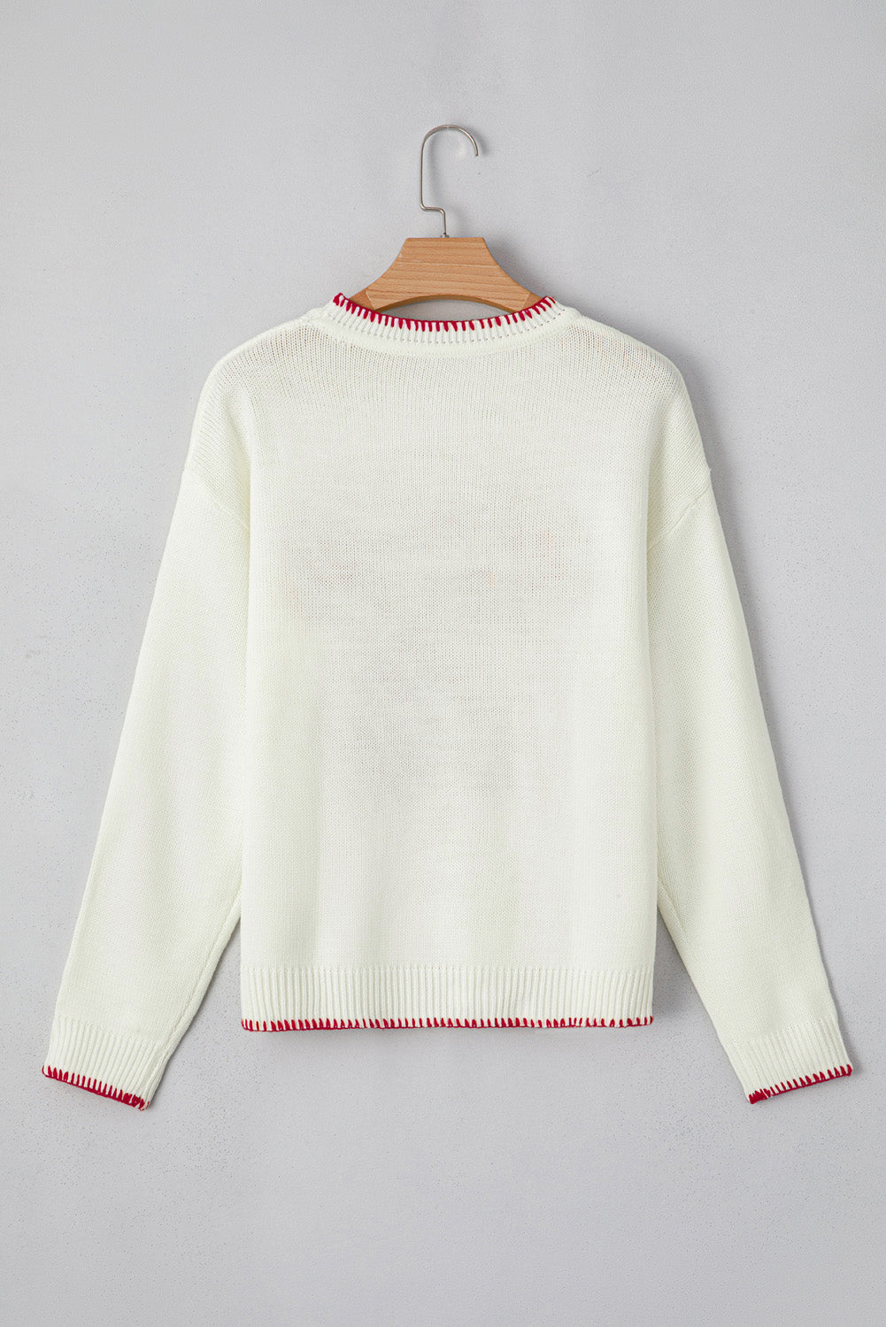 White Bow Pattern Contrast Trim Christmas Loose Graphic Sweater - Aaria Tees Aaria Tees
