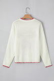 White Bow Pattern Contrast Trim Christmas Loose Graphic Sweater - Aaria Tees Aaria Tees