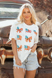 Khaki Patriotic Flag Bow Graphic Starry Round Neck T Shirt Aaria Tees