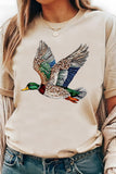 White Flying Mallard Print Crew Neck T Shirt Aaria Tees