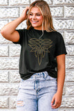 Black Rhinestone Western Pattern Cotton Blend Graphic T Shirt Aaria Tees