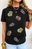 White Sequin Crawfish Potato Lemon Corn Graphic Crewneck T Shirt Aaria Tees