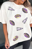 White Sequin Game Day Football Print T-Shirt Aaria Tees