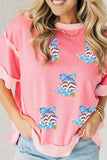 Peach Blossom Raw Edge Patchwork Coquette Patriotic Sequin Boots Graphic Top Aaria Tees