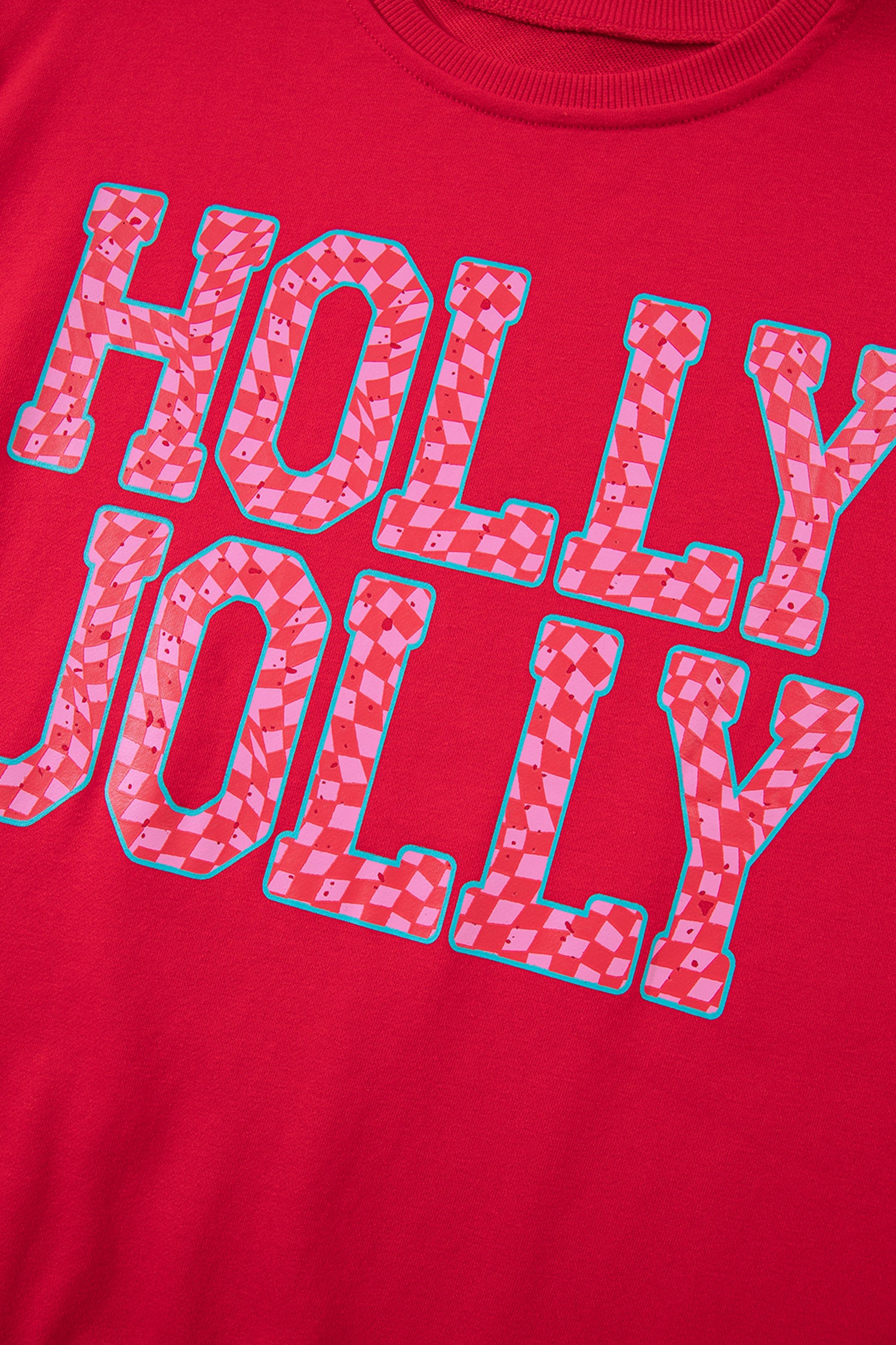 Red Christmas Slogan Graphic Plaid Contrast Two-piece Pant Set - Aaria Tees Aaria Tees