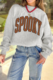 Light Grey Halloween Slogan Print Mock Neck Reversible Sweatshirt Aaria Tees