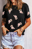 Black Sequined Candy Cane Patched Pattern Holiday T Shirt Aaria Tees