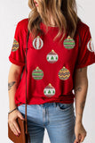 Red Christmas Ornament Bulbs Sequin Graphic Tee - Aaria Tees Aaria Tees