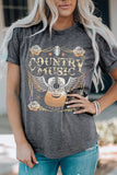 Gray COUNTRY MUSIC Guitar Graphic Print Crew Neck T Shirt - Aaria Tees Aaria Tees
