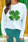 White Sequin 4-leaf Shamrock Long Sleeve Graphic Tee Aaria Tees
