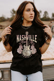 Black Nashville Music City Leopard Guitar Graphic T Shirt - Aaria Tees Aaria Tees
