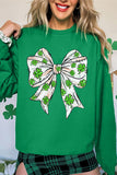 Dark Green St Patricks Clover Bow Printed Drop Shoulder Sweatshirt Aaria Tees