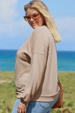 Pale Khaki Floral Peace Sign Graphic Washed Terry Plus Size Sweatshirt - Aaria Tees Aaria Tees