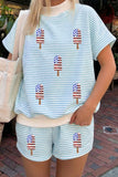 Sky Blue Stripe Patriotic Sequin Popsicle Mock Neck Top Short Set Aaria Tees