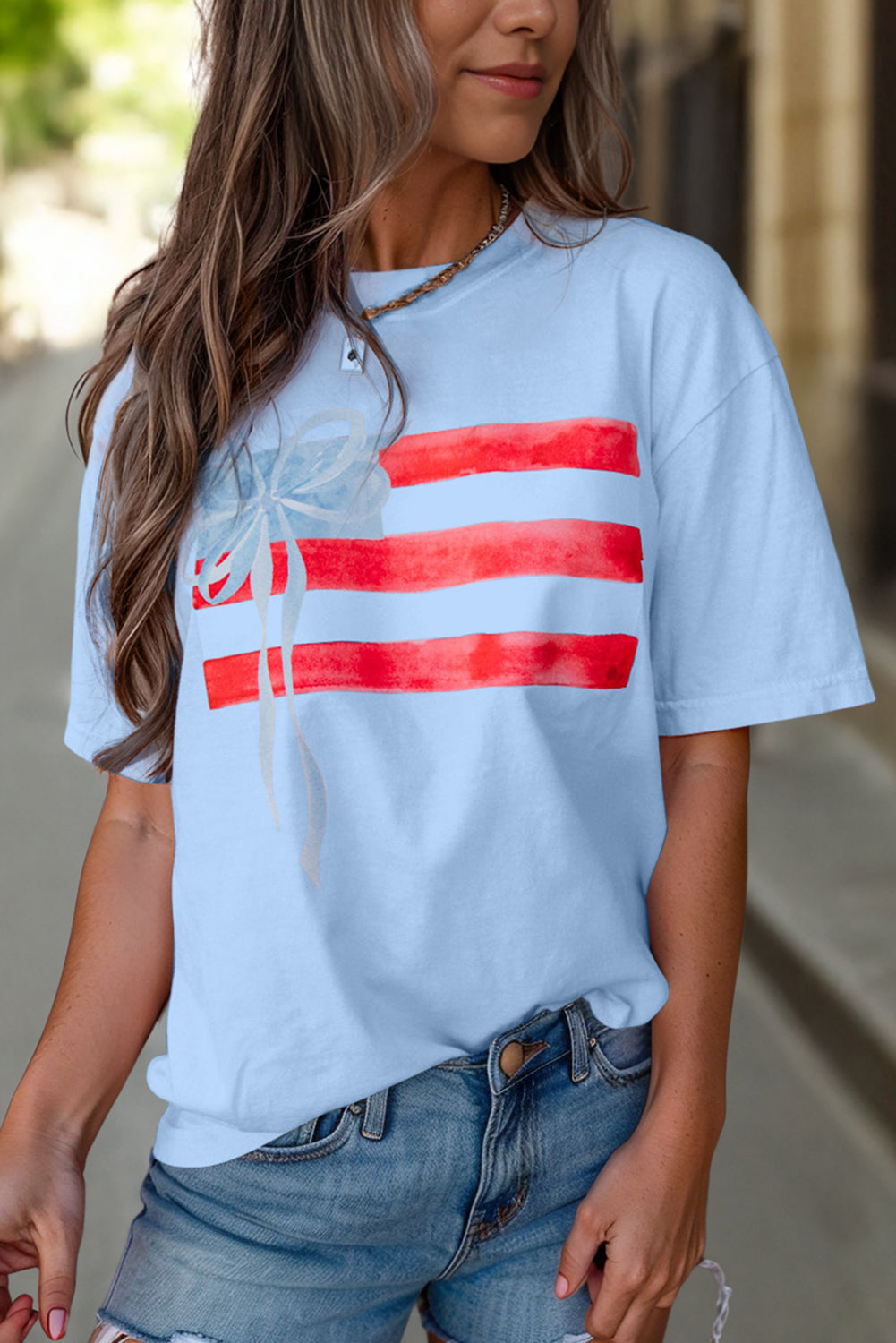 White Flag Bow Graphic Crewneck Tee - Aaria Tees Aaria Tees