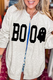 Light Grey Halloween Boo Ghost Print Open Front Sweatshirt Aaria Tees