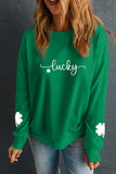 Dark Green Lucky Four Leaf Clover Graphic St Patricks Pullover Sweatshirt - Aaria Tees Aaria Tees