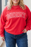 Fiery Red Casual Polka Dot Patchwork Letter Graphic Plus Size Sweatshirt Aaria Tees