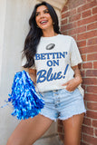 White Rugby Football BETTIN ON Blue Graphic Crewneck T Shirt - Aaria Tees Aaria Tees