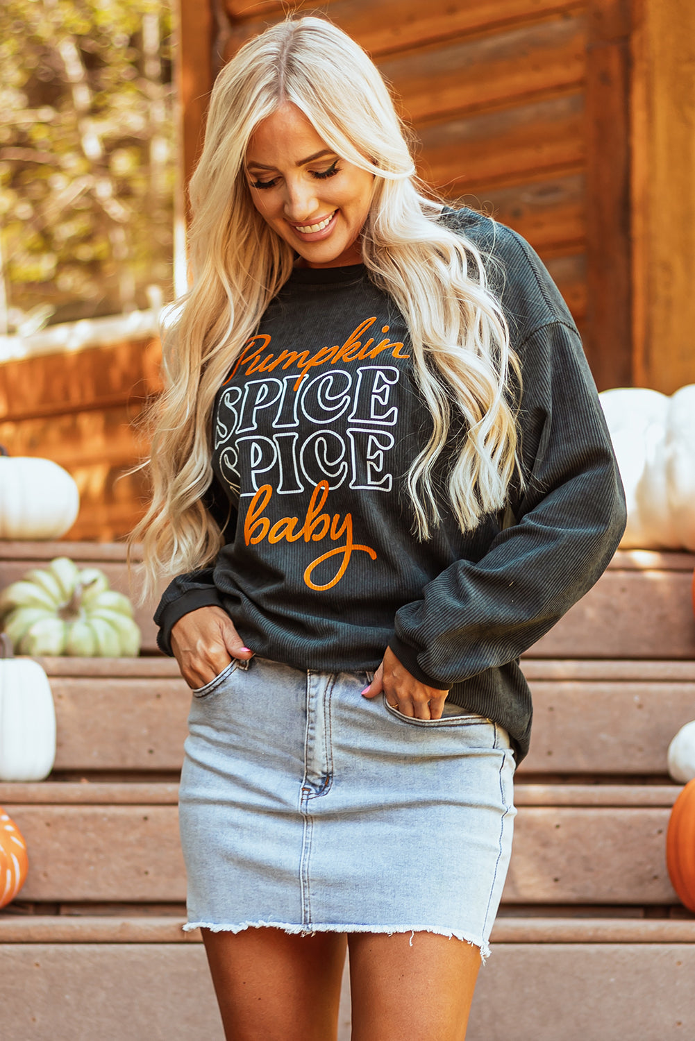 Dark Grey Pumpkin Spice Baby Graphic Textured Sweatshirt - Aaria Tees Aaria Tees