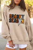Apricot Sequin Spooky Season Graphic Mock Neck Halloween Sweatshirt Aaria Tees