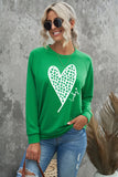 Green Lucky Clover Heart Graphic Raglan Sleeve Sweatshirt Aaria Tees