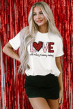 White Valentine LOVE Heart Shape Crew Neck Graphic Tee - Aaria Tees Aaria Tees