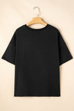 Black Sequin Rugby Football Patched Crewneck Loose T Shirt Aaria Tees