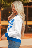 White GAME DAY Letter Graphic Varsity Striped Detail Baggy Sweatshirt Aaria Tees