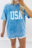 Blue USA Star Print Mineral Washed Cotton Tee - Aaria Tees Aaria Tees