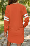 Orange Leopard Print Pumpkin Graphic Varsity Striped Long Sleeve Tunic Dress - Aaria Tees Aaria Tees